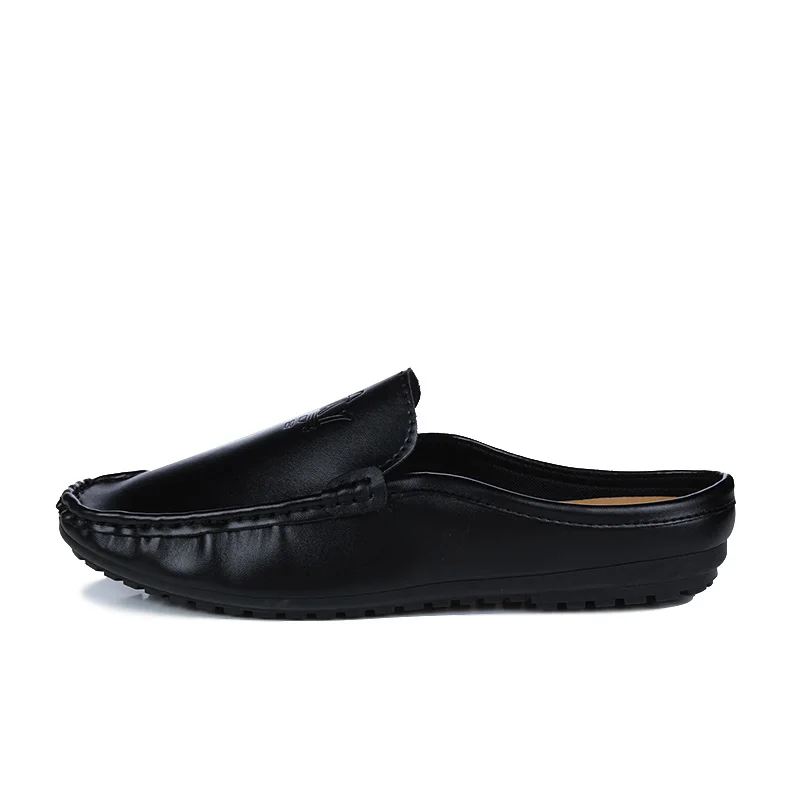 Мужские мокасины на плоской подошве черные кожаные мягкой толстой большие