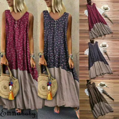 Летнее Новое повседневное женское ретро платье с v-образным вырезом без рукавов