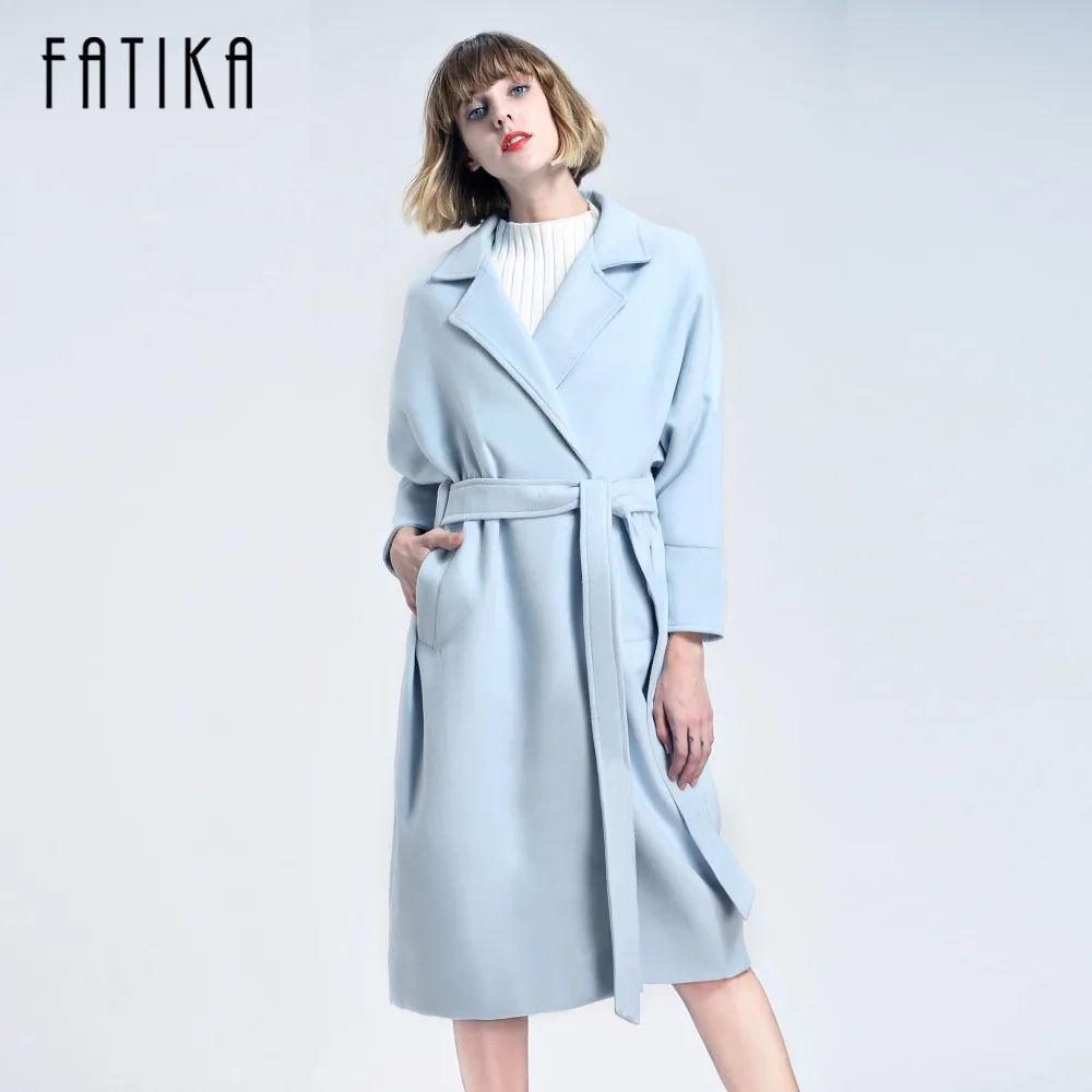 FATIKA 2017 зимнее пальто женское широкий нагрудный ремень карман шерсть оверсайз