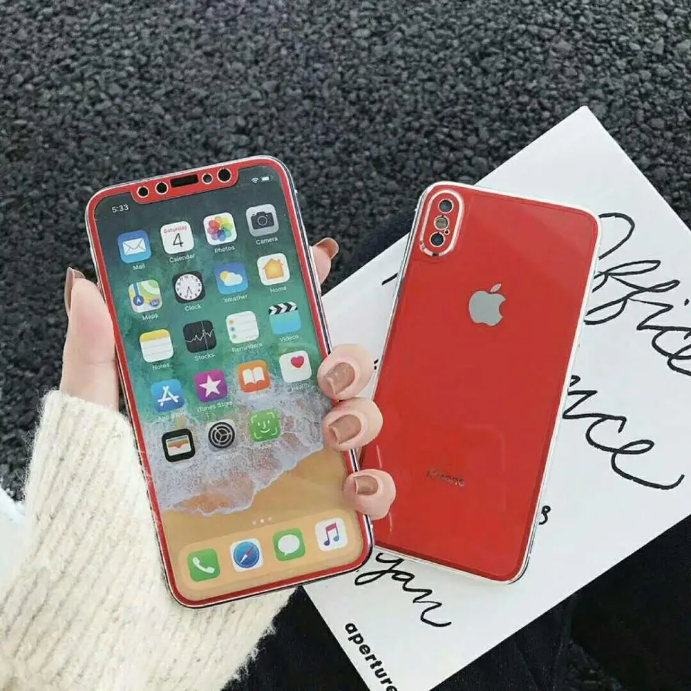 Red 10 комплектов для iPhoneX XS MAX XR металлический передний экран 9 H закаленная Защитная пленка для стекла+ задняя полная защита корпуса - Цвет: Red