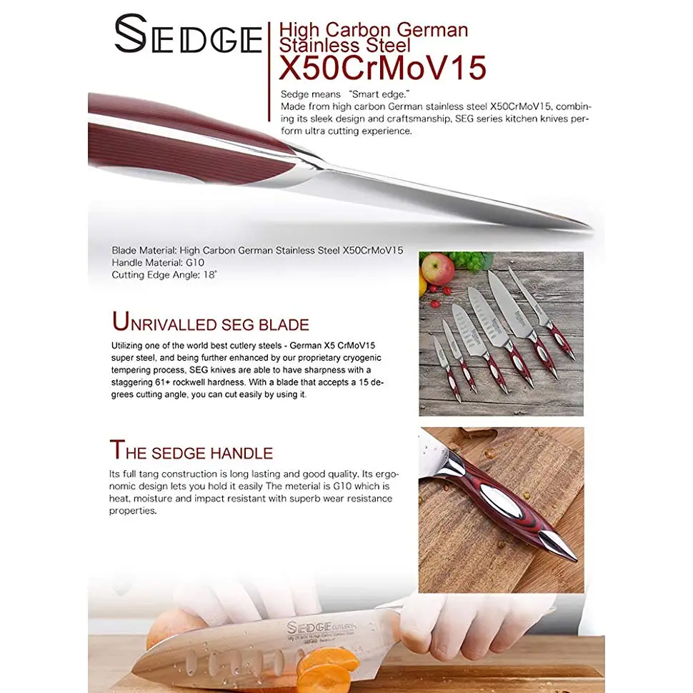 Осока Santoku Ножи-высокоуглеродистая Пособия по немецкому языку Нержавеющая сталь X50CrMoV15 Кухня Ножи-Эргономичный G10 ручка с подарочной коробкой-7,5''