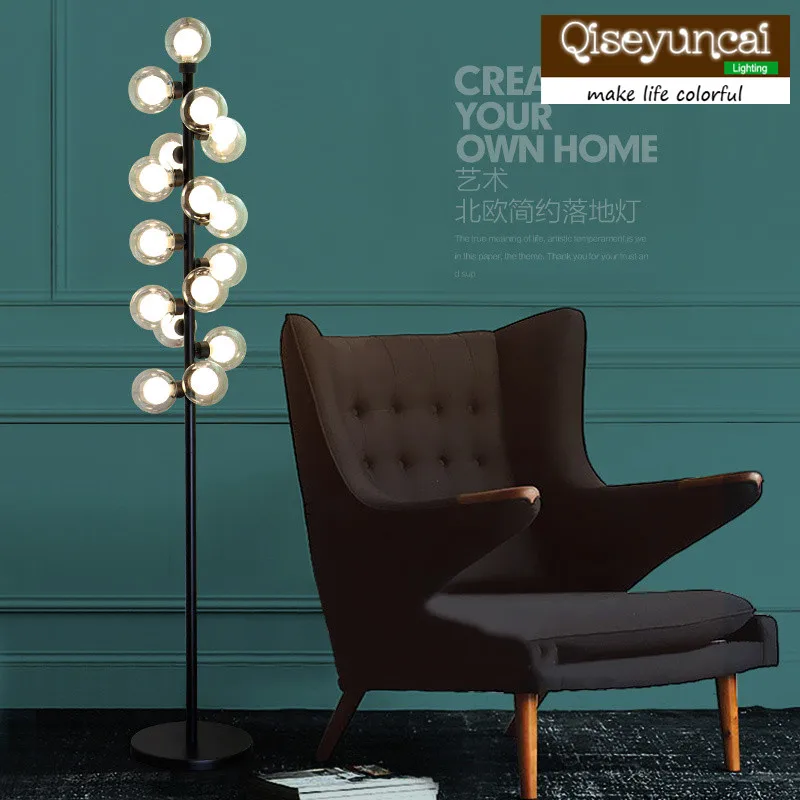 

Qiseyuncai Nordic simple creative American iron decoration living room bedroom study restaurant cafe glass ball floor lamp