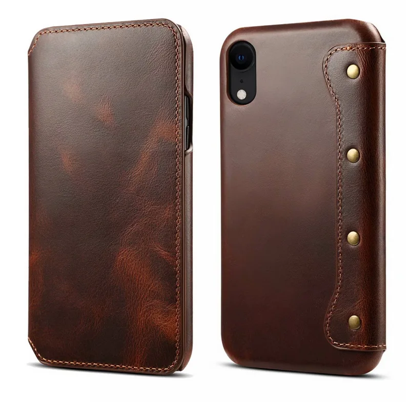 Чехол из натуральной коровьей кожи для iphone X XS XR Max с откидной крышкой и отделением