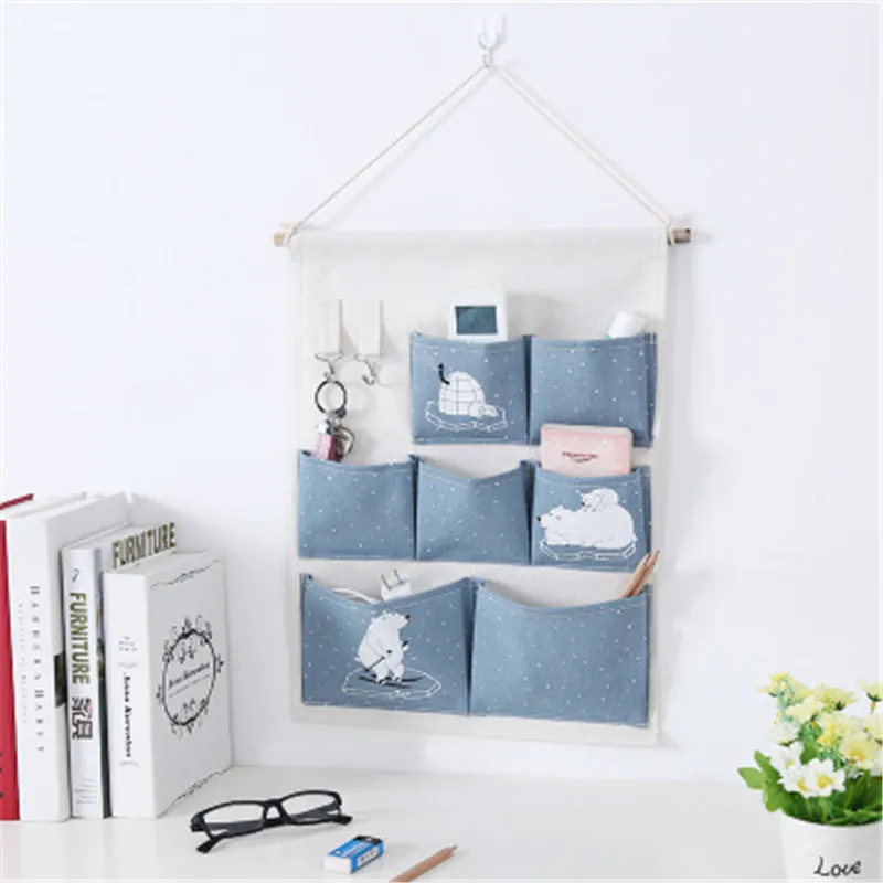 Горячая Распродажа настенная сумка для хранения 7 карманов ткань лен настенный