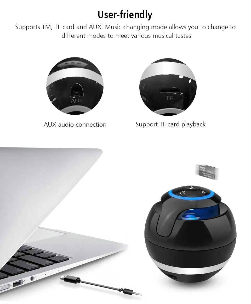 Мини портативный Bluetooth динамик круглый беспроводной громкий динамик стерео с микрофоном светодиодный светильник TF AUX FM сабвуфер звуковая коробка или телефон