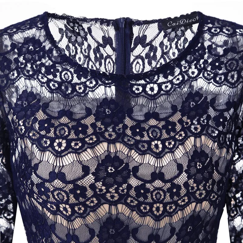 Женское Облегающее кружевное платье JLI MAY черное офисное средней длины с круглым