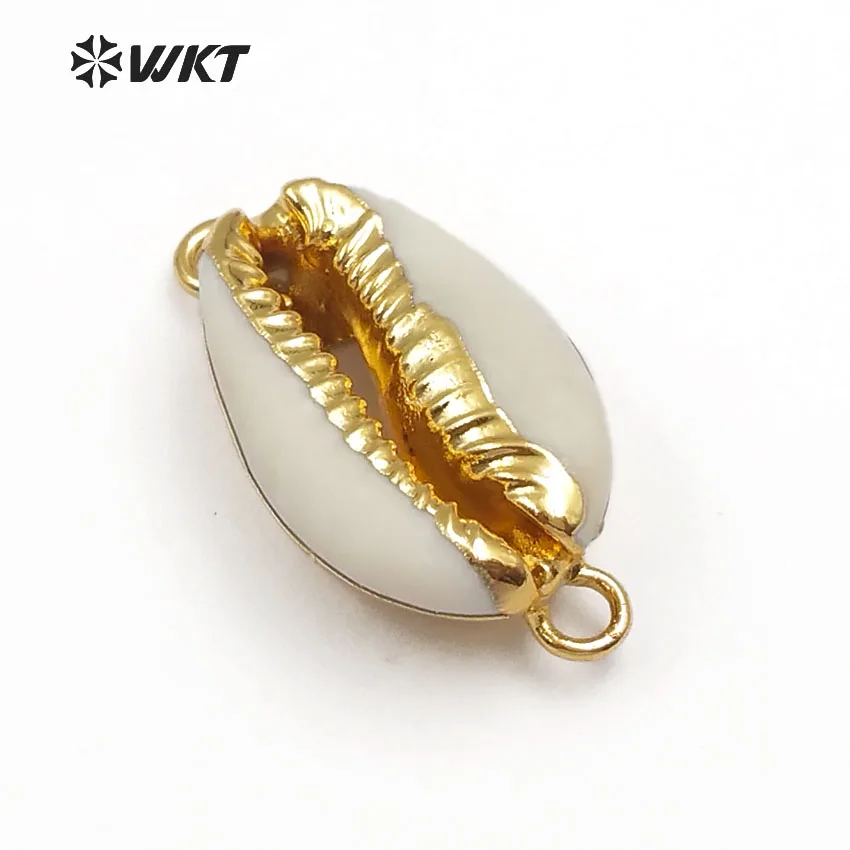 

WT-C078 New design loving charm pendant in wholesale natural cowrie shell connector with gold dipped