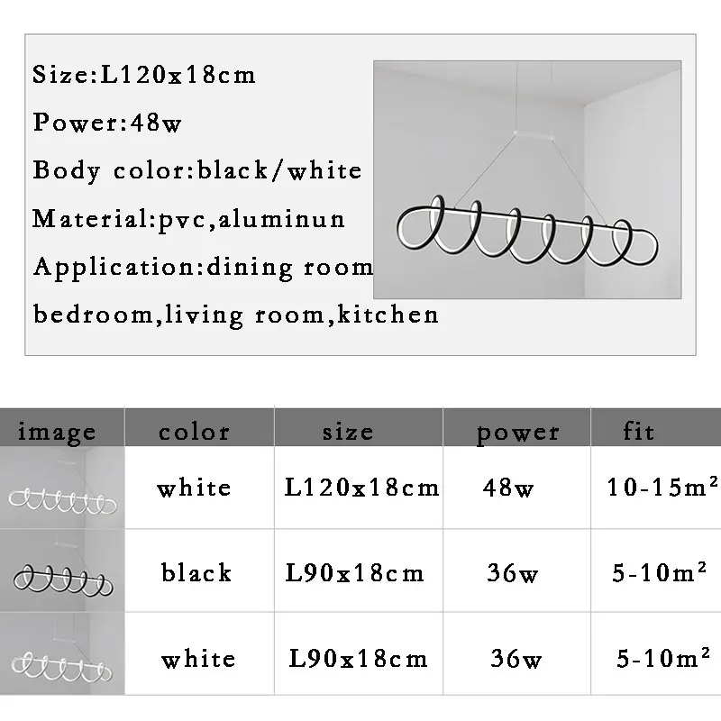 L120cm L90cm candelabro LED moderno lámpara para Comedor Cocina sala de luminarias Led lámpara colgante negro/blanco