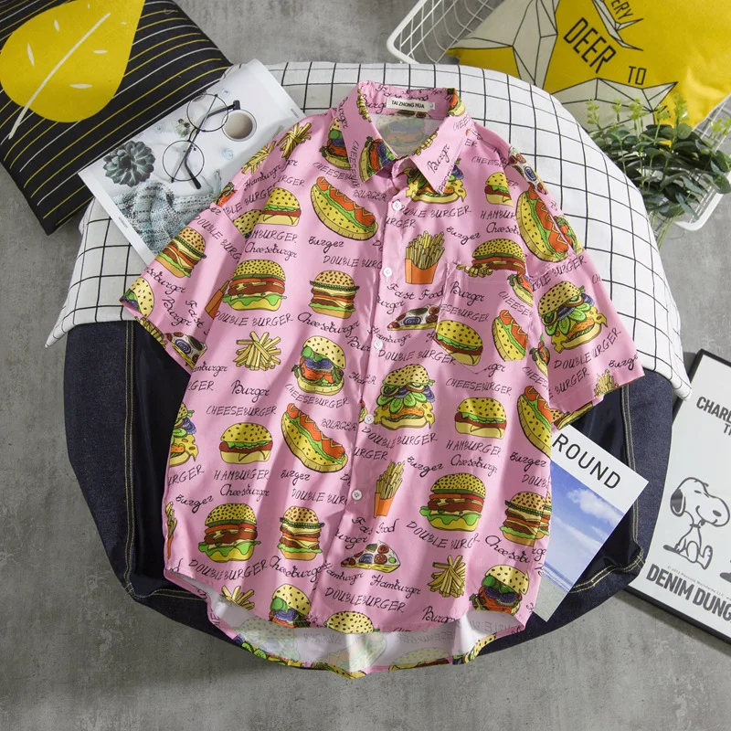 Картофель фри гамбургер чипсы печати Гавайские Aloha пляжные рубашки мужские