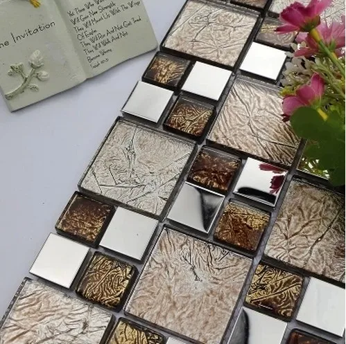

square glass mixed stainless steel mosaic tiles for kitchen backsplash tile bathroom shower tile hallway border
