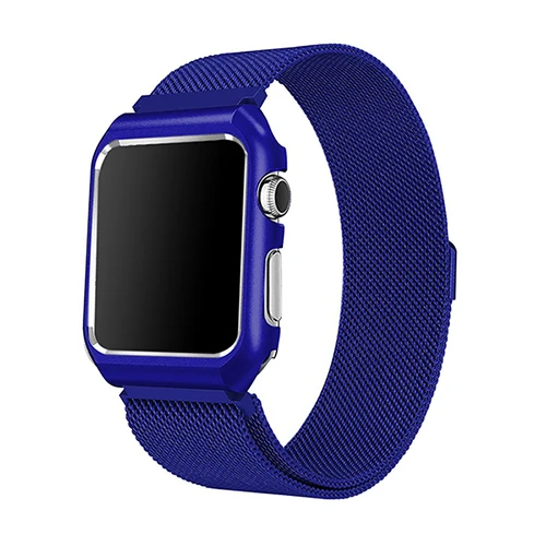 Blue Миланская петля для часов+ металлический чехол для iWatch Apple Watch 38 мм 40 мм 42 мм 44 мм серия 4 3 2 1 браслет из нержавеющей стали магнитный ремешок - Цвет ремешка: Blue