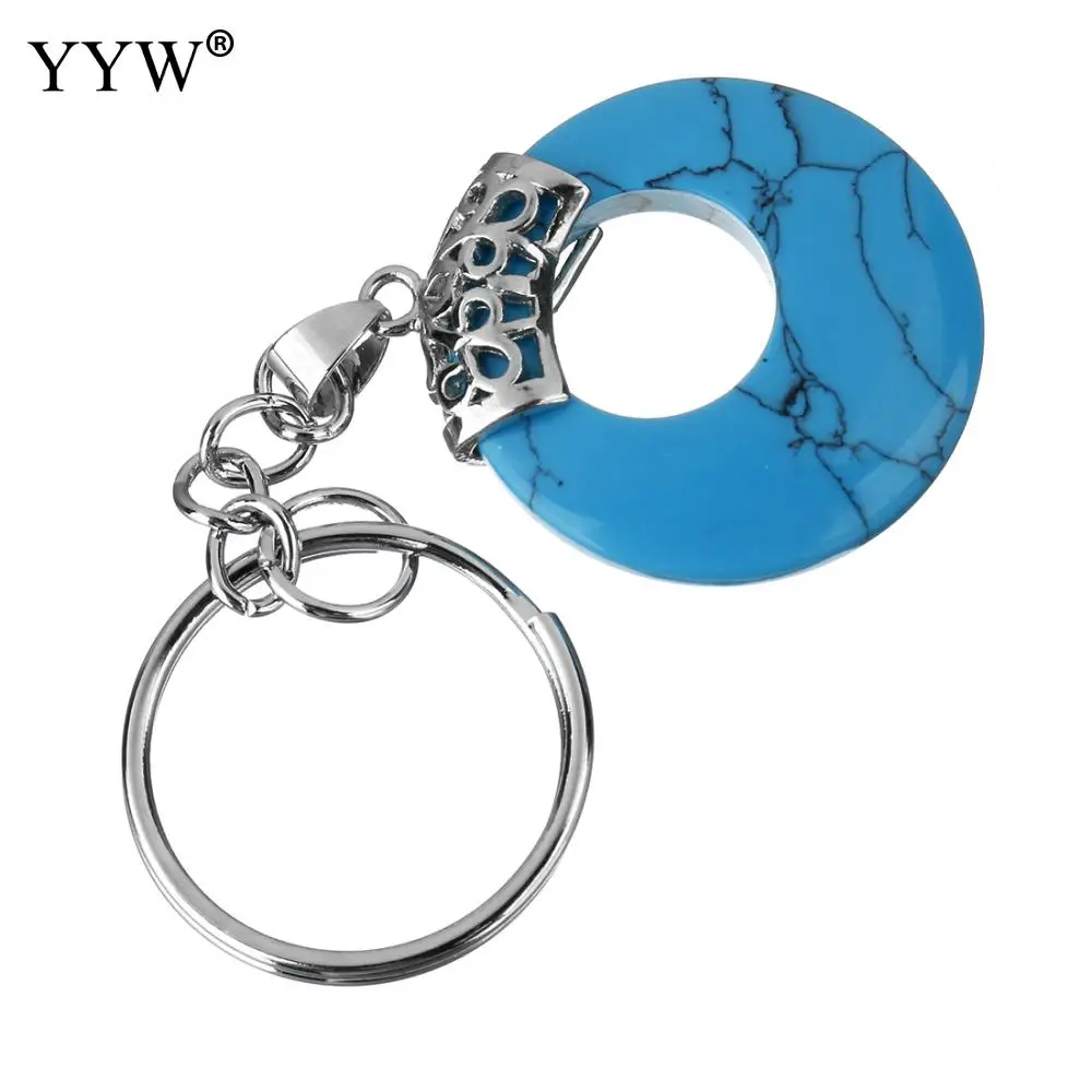 2019 простая цепочка для ключей с натуральным камнем брелок голубой бирюзовый