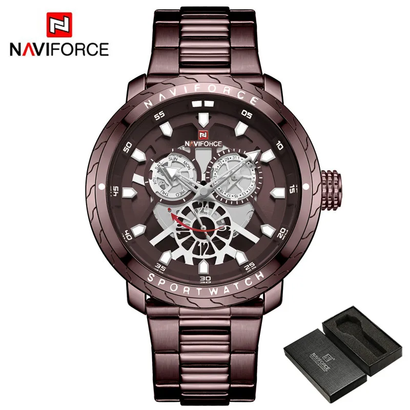 NA915803 with box NAVIFORCE мужские наручные часы модные спортивные мужские часы лучший бренд Роскошные военные армейские бизнес из нержавеющей стали кварцевые мужские часы 9158 - Цвет: NA915803 with box