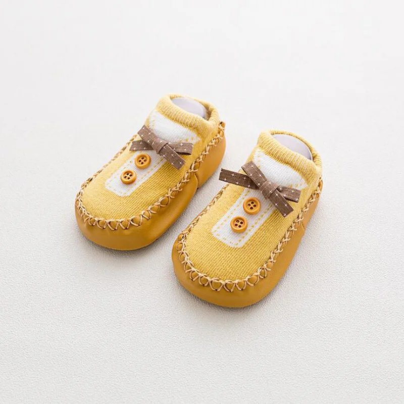 Button bow yellow Различные новые Нескользящие Детские носки для малышей, носки-тапочки с героями мультфильмов, детские носки - Цвет: Button bow yellow