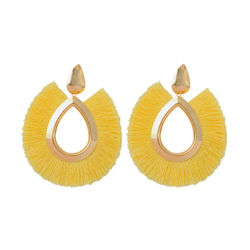 yellow Серьги с кисточками для Для женщин большой бахромой серьги в богемном стиле заячьи уши ювелирные изделия Для женщин модная обувь для отдыха и вечеринок ювелирные изделия Brincos - Окраска металла: yellow