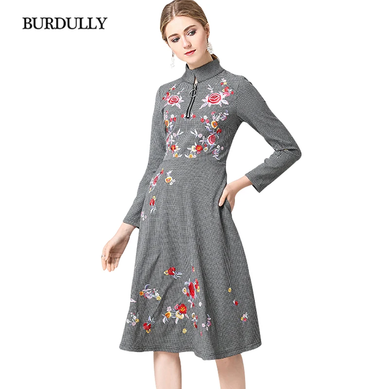 Burdully роскошный большой Размеры ретро платье Для женщин Винтаж зима дамы с