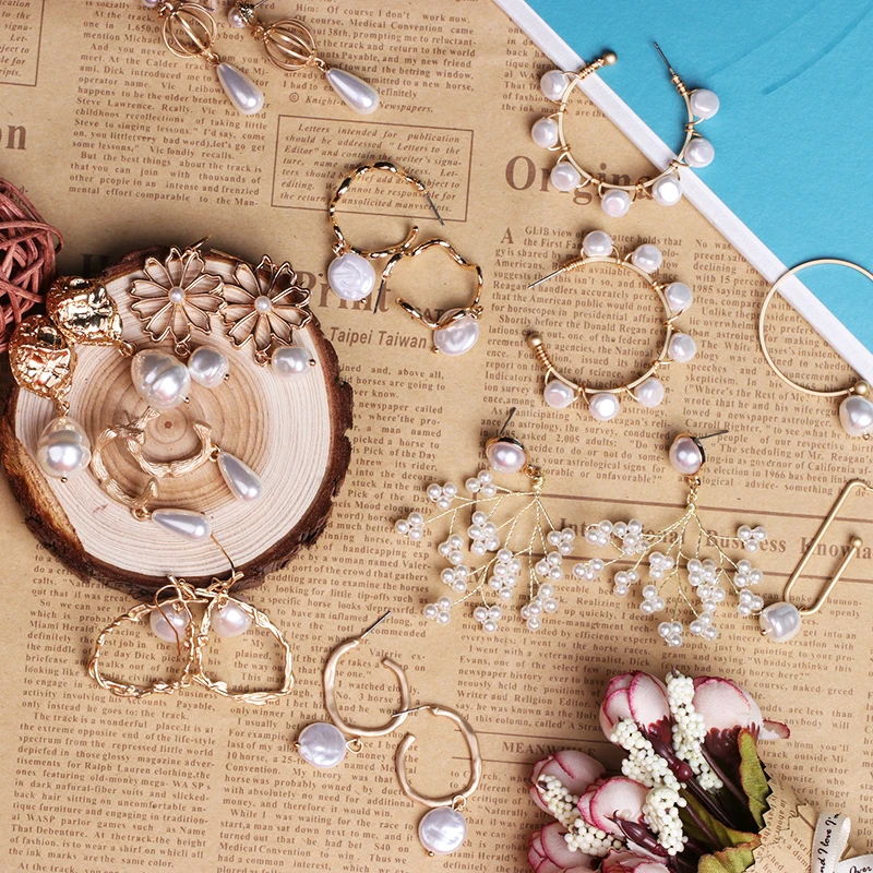 Модные Винтажные серьги с пресноводной жемчужиной металлические золотые для