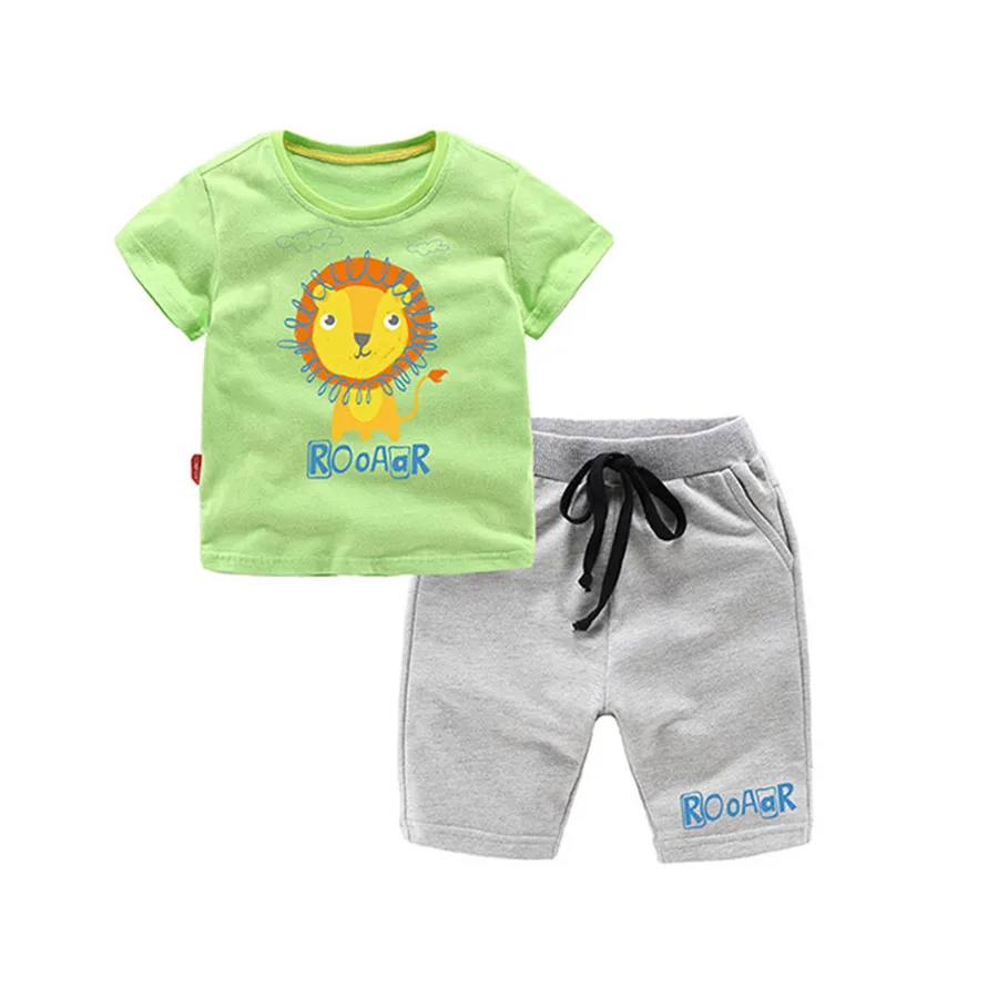 2018 New Summer Children Costume for Boys Girls Kids Clothes Set 2pcs T-shirt + Pants Tracksuit Little Lion Pattern Top | Детская одежда