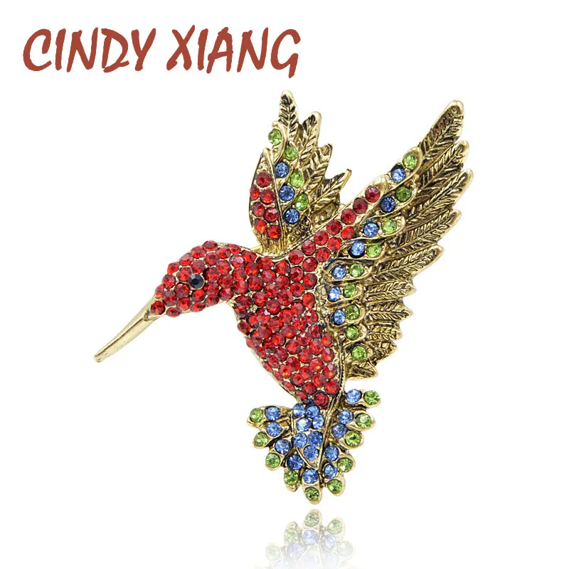 CINDY XIANG красный цвет стразы колибри броши для женщин милая птица стиль ювелирная
