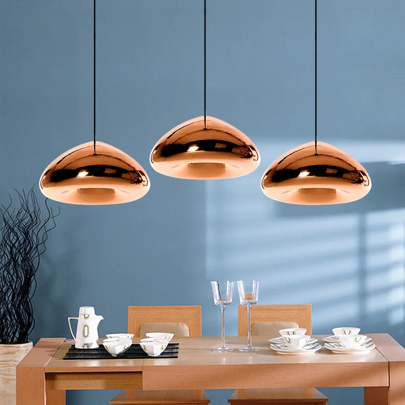 

wongshi Modern Plated Glass Pendant Lamp Chrome Gold Copper Glass Globe Round Ball Pendant Lights for Dining Room