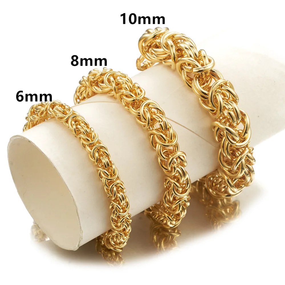 

6/8/10MM Charming Jewelry Stainless Steel Gold Color Handmade Circle Byzantine Chain Men's Women's Bracelet Wristband 7-11inch