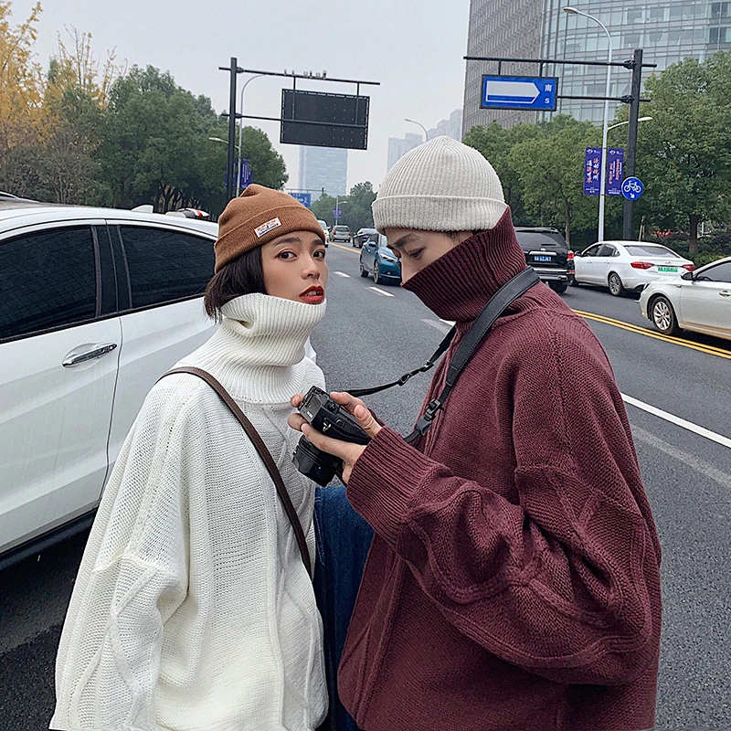 Мужской Свободный пуловер с высоким воротником Повседневный свитер в Корейском