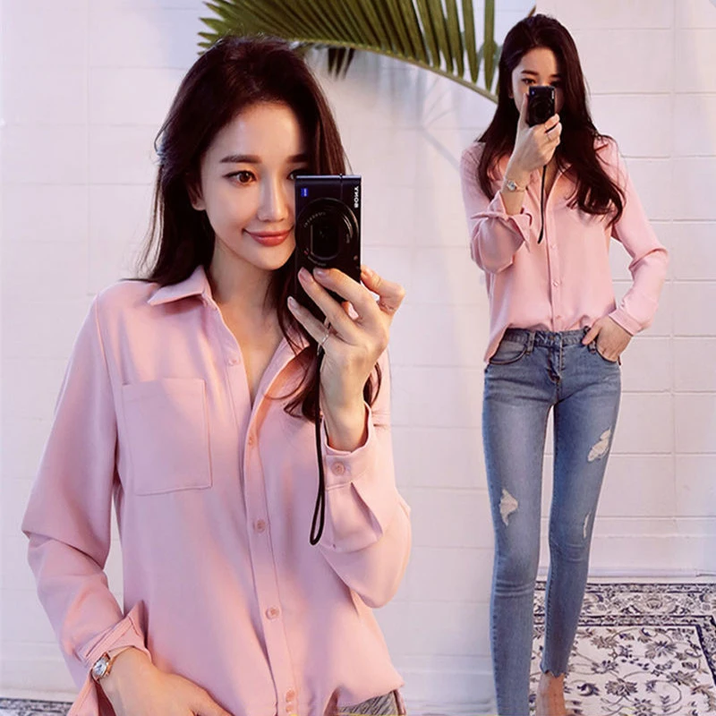 Новая женская Повседневная белая рубашка с длинным рукавом 2018 Корейская