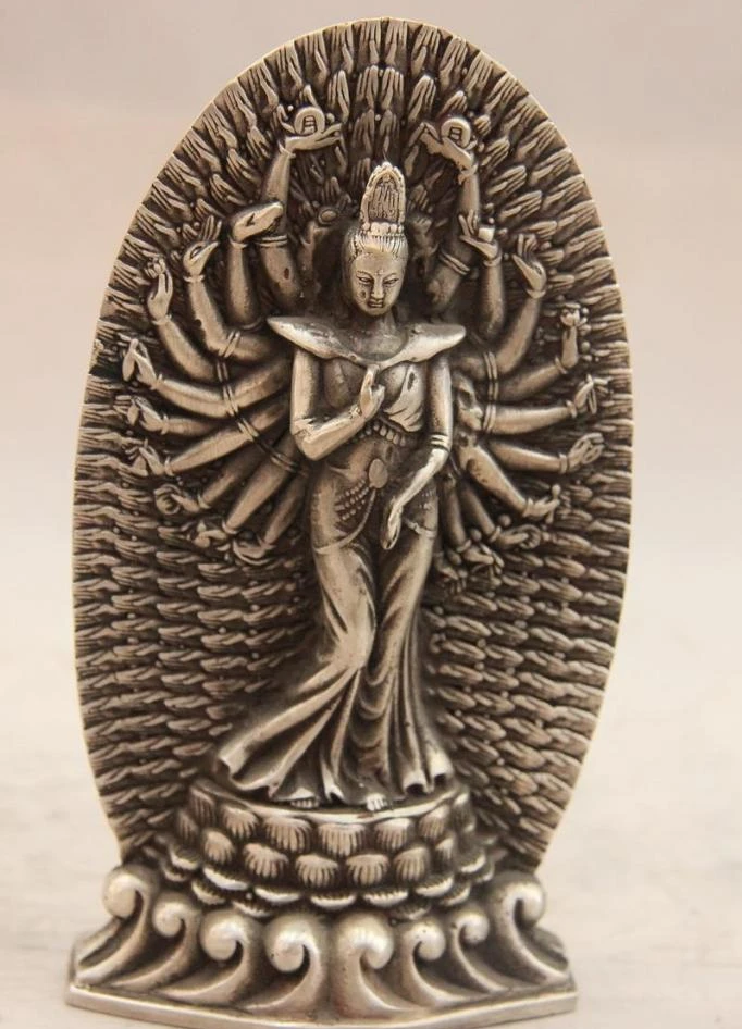 Китай Медь Серебро Avalokitesvara тысяча ручная бохисаттва статуя Гуаньинь | Дом и сад