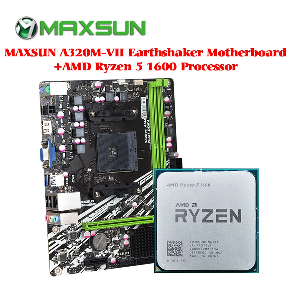 Материнская плата MAXSUN am4 A320M VH Earthshaker ram ddr4 память AMD Ryzen 5 1600 процессор