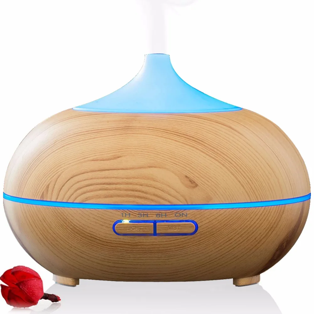 300ml Whisper Quiet Cool Mist Maker Aromatherapy Air Humidifier Ultrasonic Diffuser with light  Wood Grain