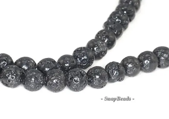 

6mm Black Volcanic Basaltic Lava Gemstone Round 6mm Loose Beads 16 inch Full Strand (90114615-205)