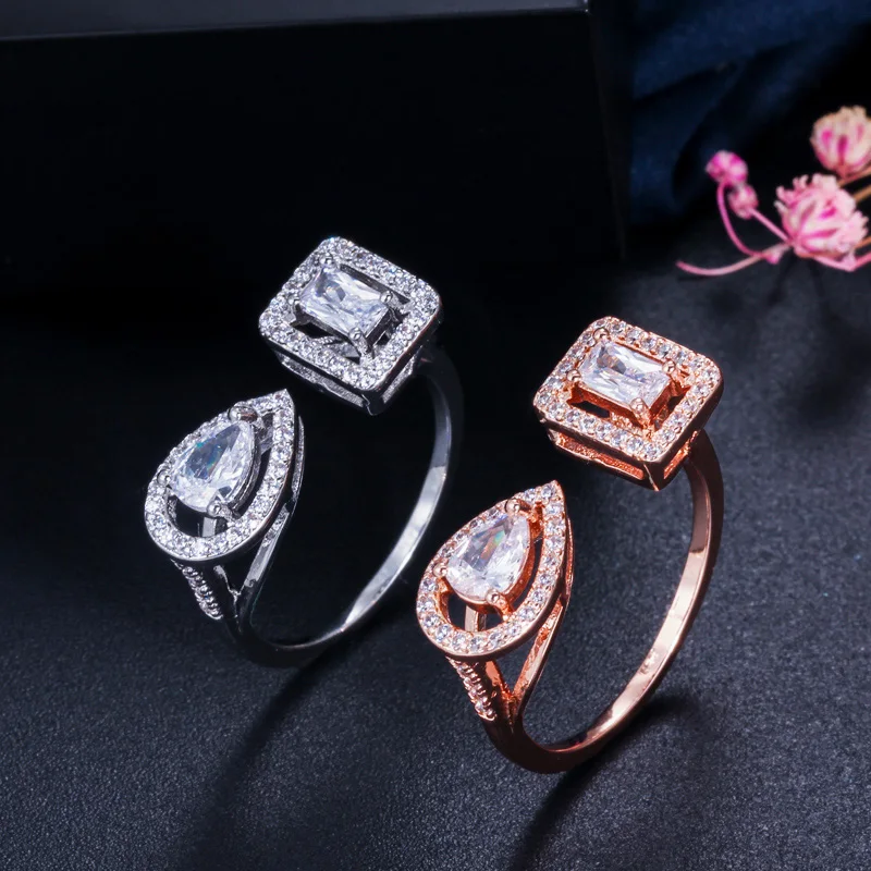 CWWZircons, открытые манжеты, великолепные камни из кубического циркония, модное серебряное и розовое золото, регулируемое кольцо для женщин R135