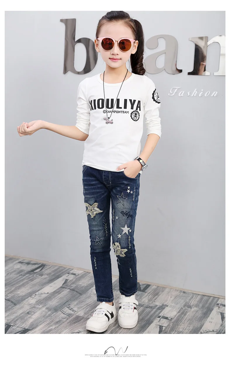 New for Spring and Autumn girls Casual Jeans Patchwork Straight 3-12Y | Детская одежда и обувь