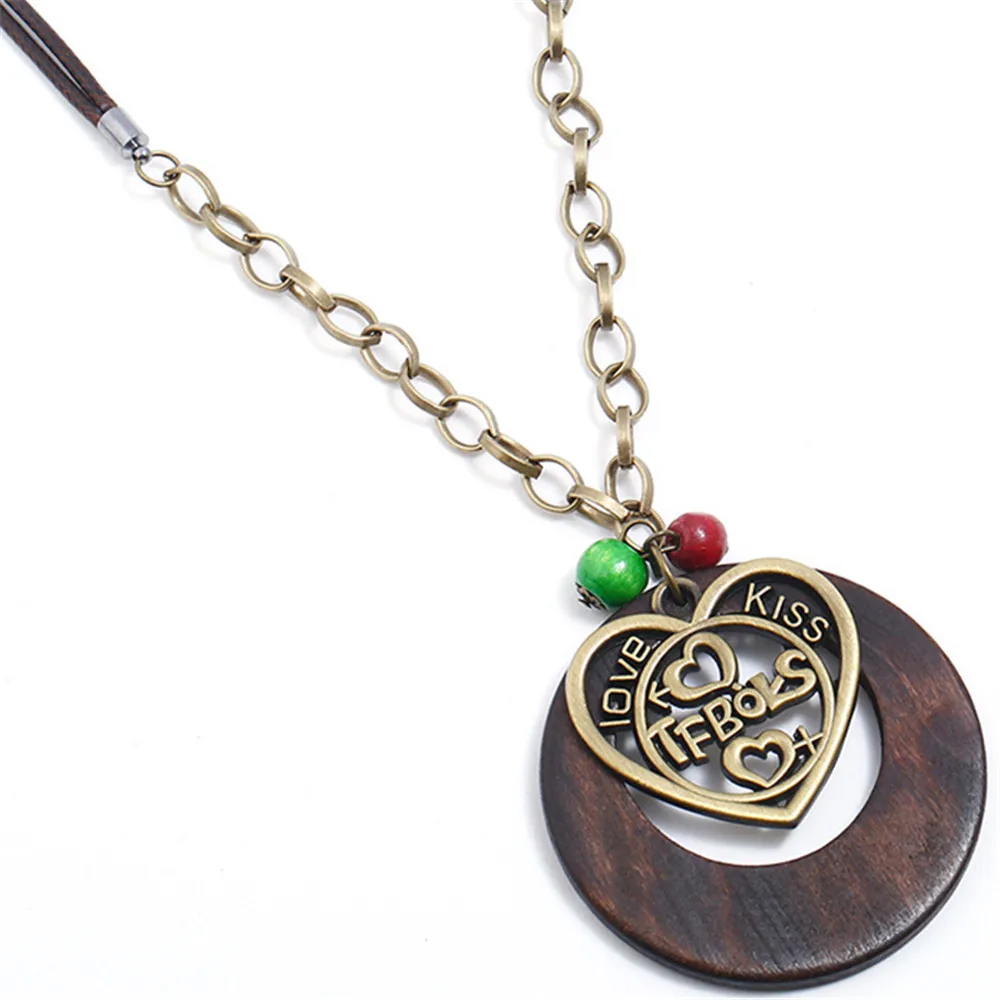 Женская цепь в этническом стиле Длинная кожаная цепочка с подвеской виде сердца