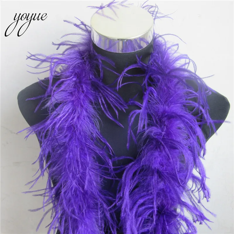 Purple YOYUE 2 м 1 полоса пушистые натуральные перья страуса боа качество пушистые костюмы/отделка для вечерние/костюм/шаль/доступны - Цвет: Purple