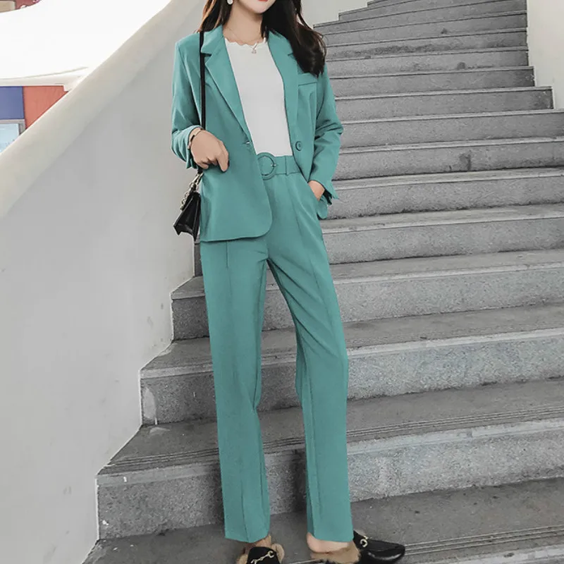 Женский костюм брючный офисный с длинным рукавом жакет облегающий брюками