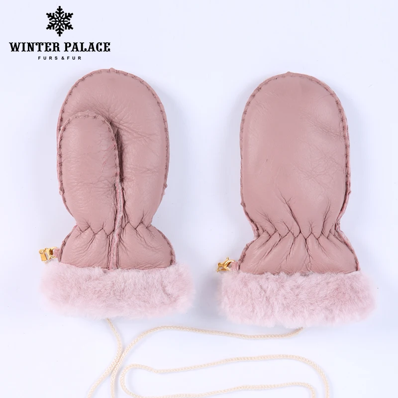 2017 новые тёплые варежки для детей натуральные овчины милые перчатки ЗИМНИЙ ДВОЕЦ