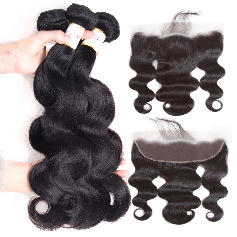 Красота Грация пучок s с фронтальной 3 пучка Remy Фронтальная Закрытие перуанские волнистые человеческие волосы пучок s с закрытием