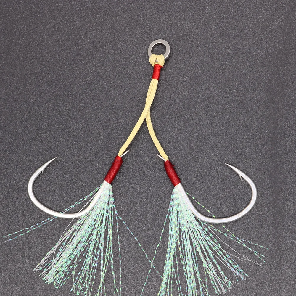 Металлический джиг крючок CASTFUN с кевларовой леской рыболовный медленный пером 1/0