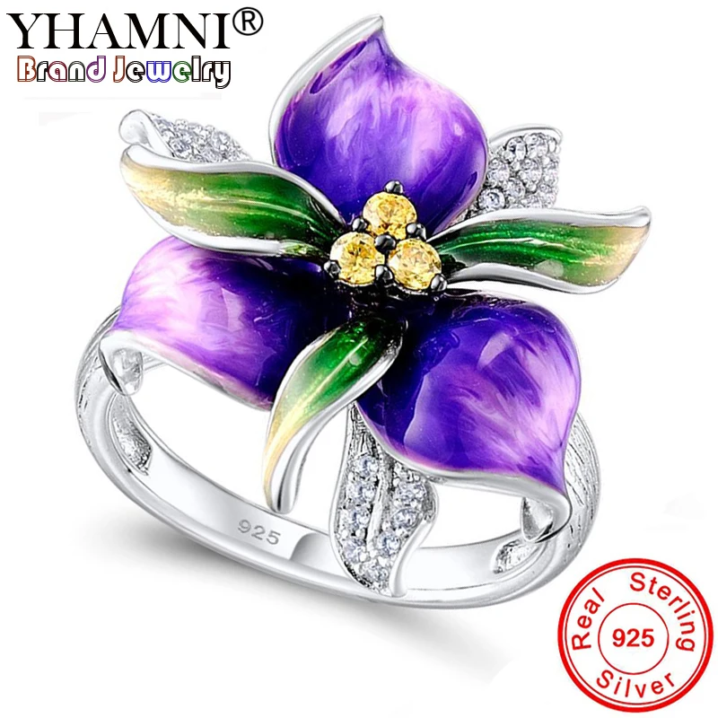 YHAMNI Серебро 925-й пробы кольца с цветком желтый кубический цирконий кольца модные свадебные украшения для женщин YKYRA0601