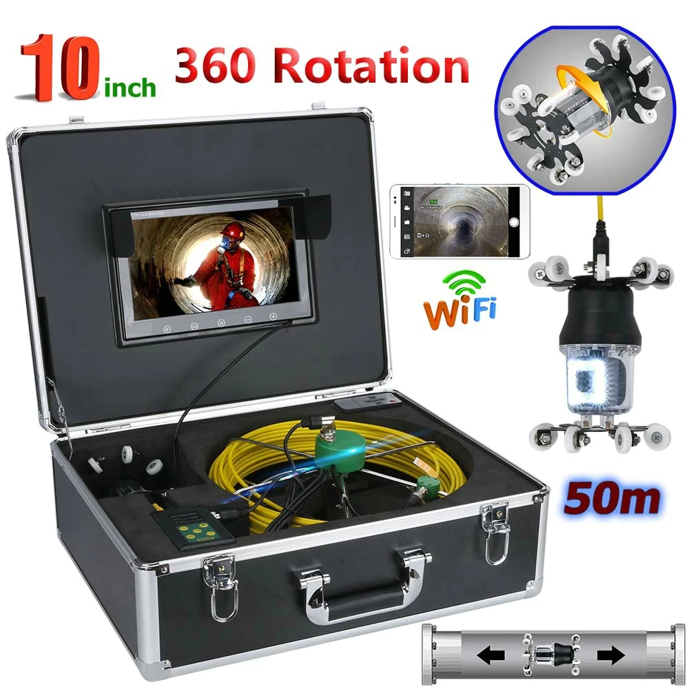 10 inch WiFi Wireless Pipe Inspection Video Camera Drain Sewer Pipeline Industrial Endoscope IP68 360 Degree Rotating | Безопасность и
