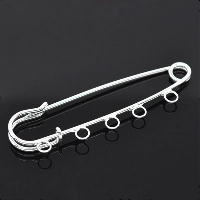 

100Pcs Support de Broche Brooches Safety Pin 5 Holes Silver Plated 7x2cm