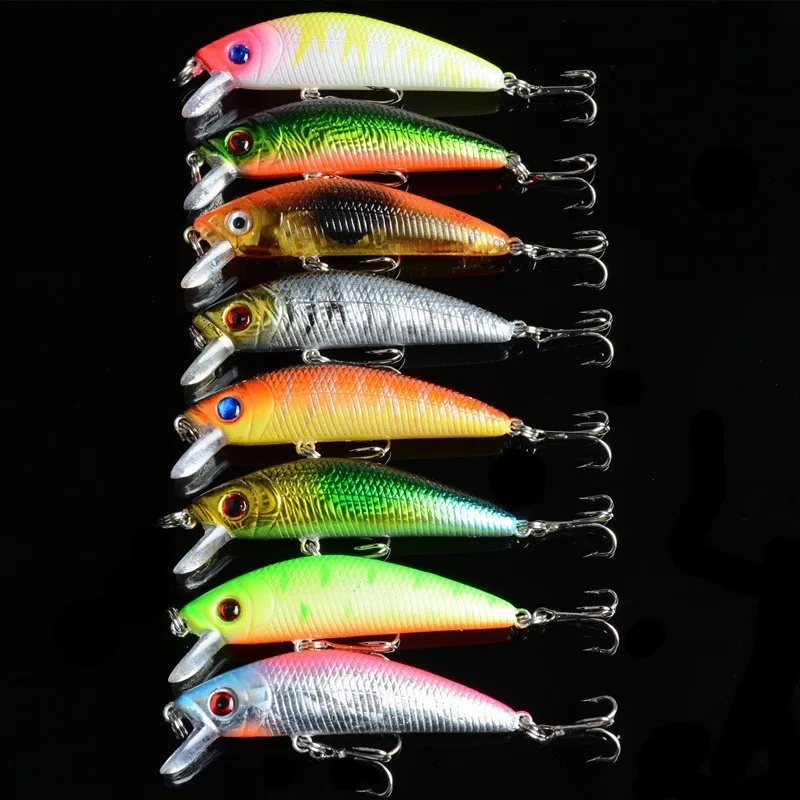 

8Pcs/Lot 3D Eyes Minnow Lures Sea Fishing Bait 7cm/8.1g Wobblers Crankbait Artificial Pesca Isca Tackle With 2 Treble Hooks