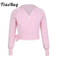 tiaobug girls ballet gymnastics leotard jacket long sleeve knit wrap sweater cardigan warm up coat kids latin ballet dance wear