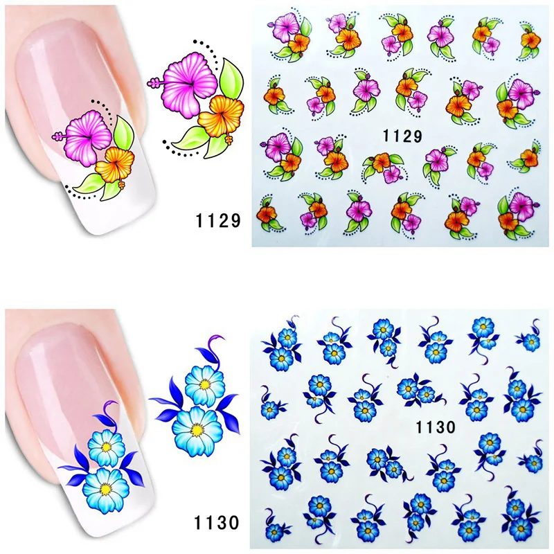 1129-1130 ROSALIND 2 шт цветок бабочка дизайн ногтей Наклейка переводная вода наклейка s красота Наклейка украшения ногтей Фольга кончик ногтя - Цвет: 1129-1130