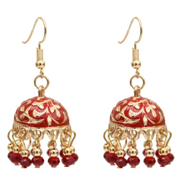 Red Этнические серьги Jhumka для Для женщин из индийской смолы из бисера с бахромой, с кисточками серьги афганских пакист Египет Свадебные Pendientes - Окраска металла: Red