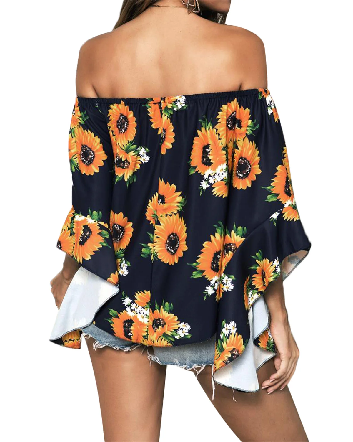 Joineles Летняя женская блузка с принтом подсолнуха Сексуальная Блузка вырезом