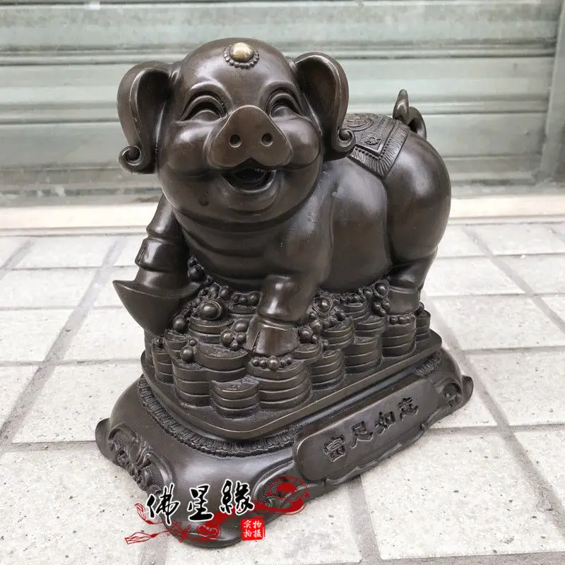 10 ''китайский феншуй Зодиак Свинья принести богатство бронзовая статуя | Дом