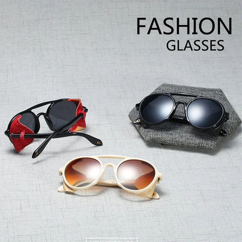 RFOLVE Round Punk Sunglasses Women Men Luxury Brand Vintage Sun Glasses Leather Decoration Frame UV Goggles Ladies Shades RF3 | Аксессуары