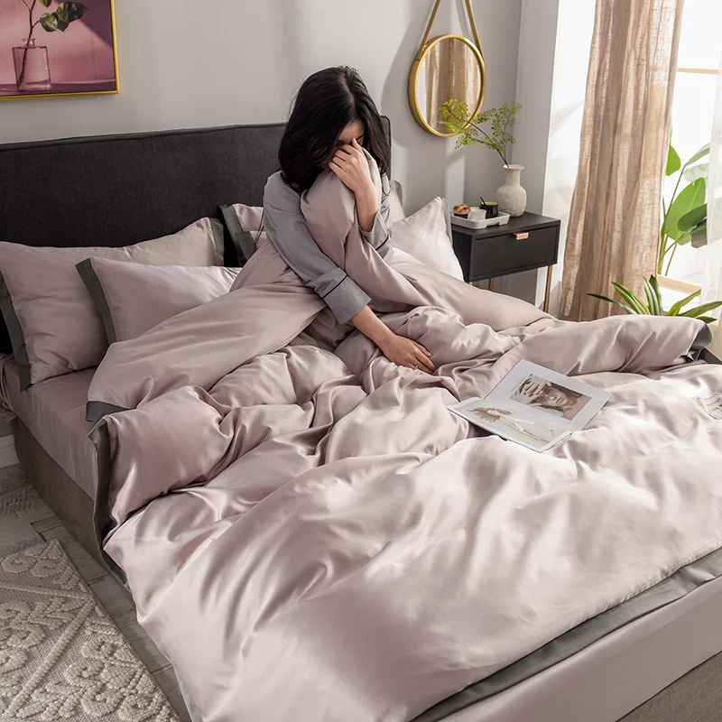 Набор постельного белья из промытого шелка комплект 4 предметов в современном